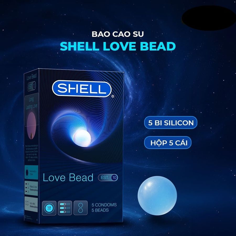 Bao cao su Shell Love Bead  Gân nổi kéo dài thời gian bi tăng 1.5cm  Hộp 5 cái cao cấp chính hãng