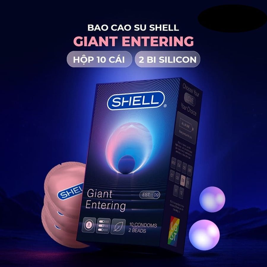Bao cao su Shell Giant Entering Gân nổi bi tăng 3cm  Hộp 10 cái cao cấp chính hãng