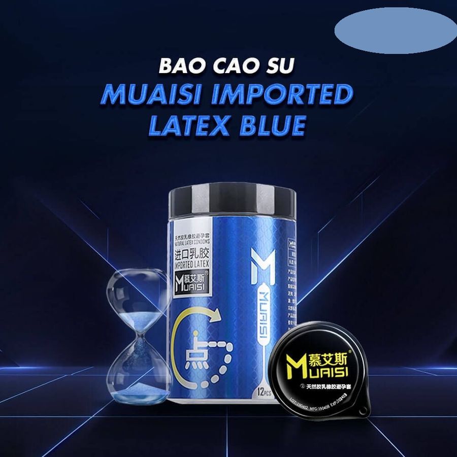 Bao cao su Muaisi Imported Latex Blue  Có hạt  Hộp 12 cái cao cấp chính hãng
