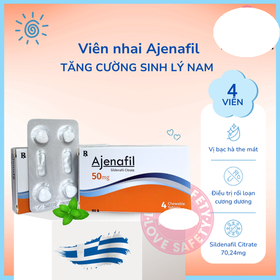 Viên Ngậm Cường Dương, Tăng Cường Sinh Lý Ajenafil 50mg Vị Bạc Hà chính hãng