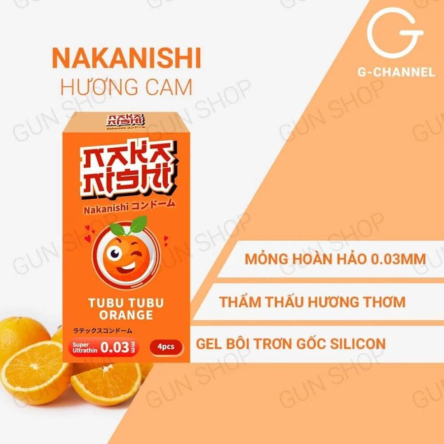 Bao cao su Nakanishi - Siêu mỏng 0.03mm - Hương cam - Hộp 4 cái 378252
