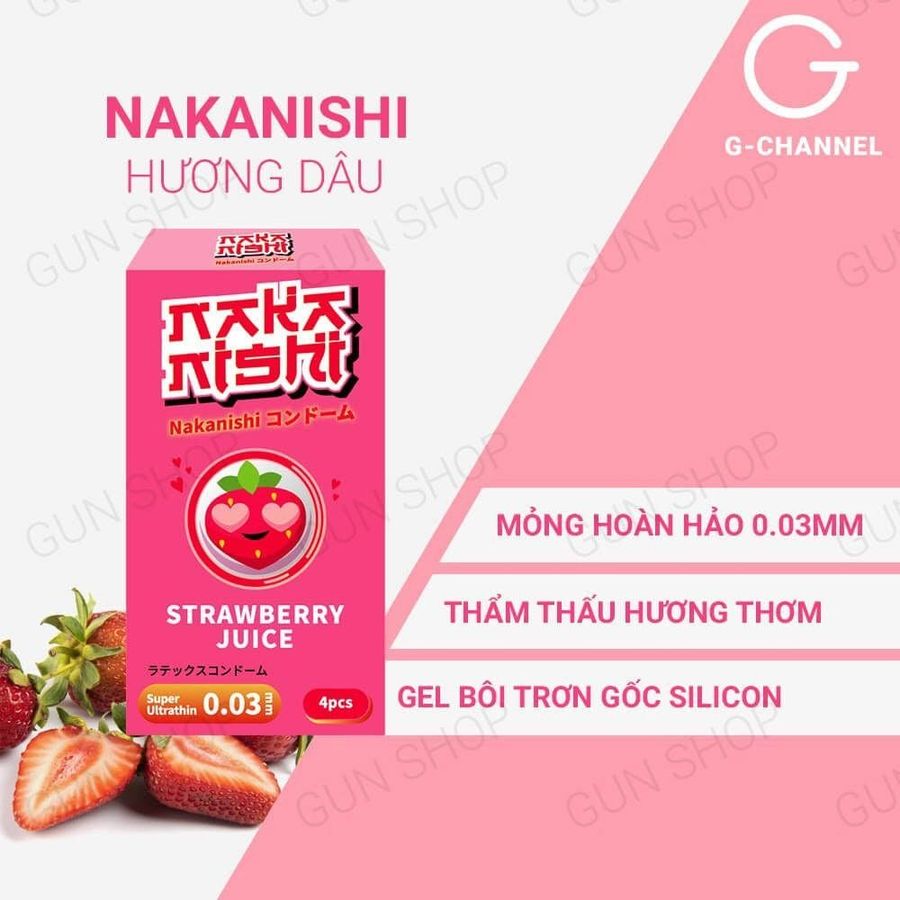 Bao cao su Nakanishi - Siêu mỏng 0.03mm - Hương dâu - Hộp 4 cái 378254
