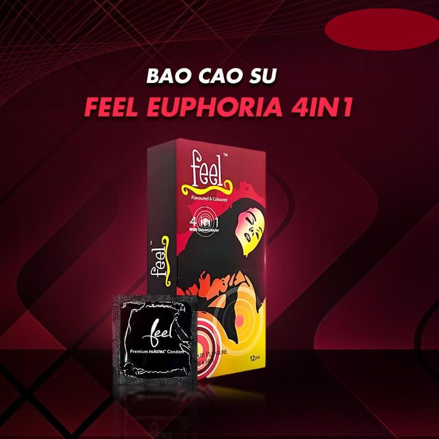 Bao cao su Feel Euphoria 4 in 1 - Kéo dài thời gian - Hộp 12 cái 378235