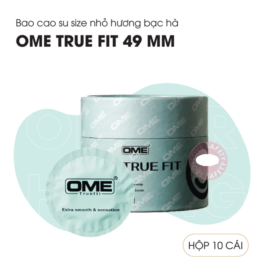 Bao Cao Su Size Nhỏ 49mm Ome True Fit Hương Bạc Hà - Hộp 10 Cái 378109