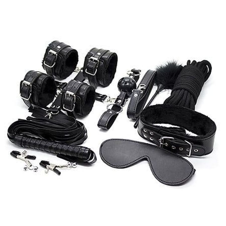 Bộ Dụng Cụ Tình Yêu 9 Món BDSM CHO CẶP ĐÔI ( Chất liệu: Da, màu đen,... )