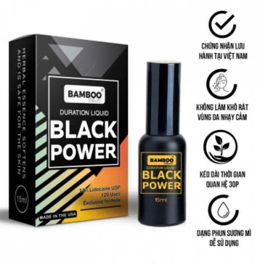 Chai Xịt Lành Tính Kéo Dài Thời Gian Hiệu Quả Dành Cho Nam Giới Bamboo Delay - Black Power - 15ml Chính Hãng