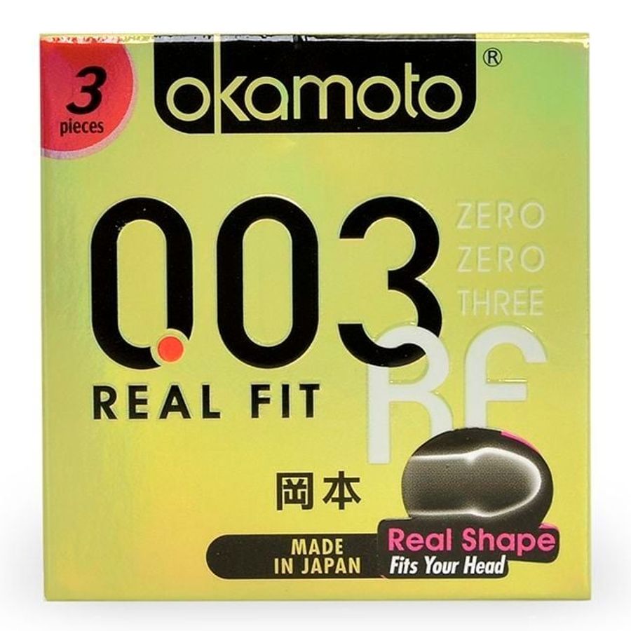 Bao Cao Su Okamoto 0.03 Real Fit - Hộp 3 Cái, Siêu Mỏng, Ôm Khít