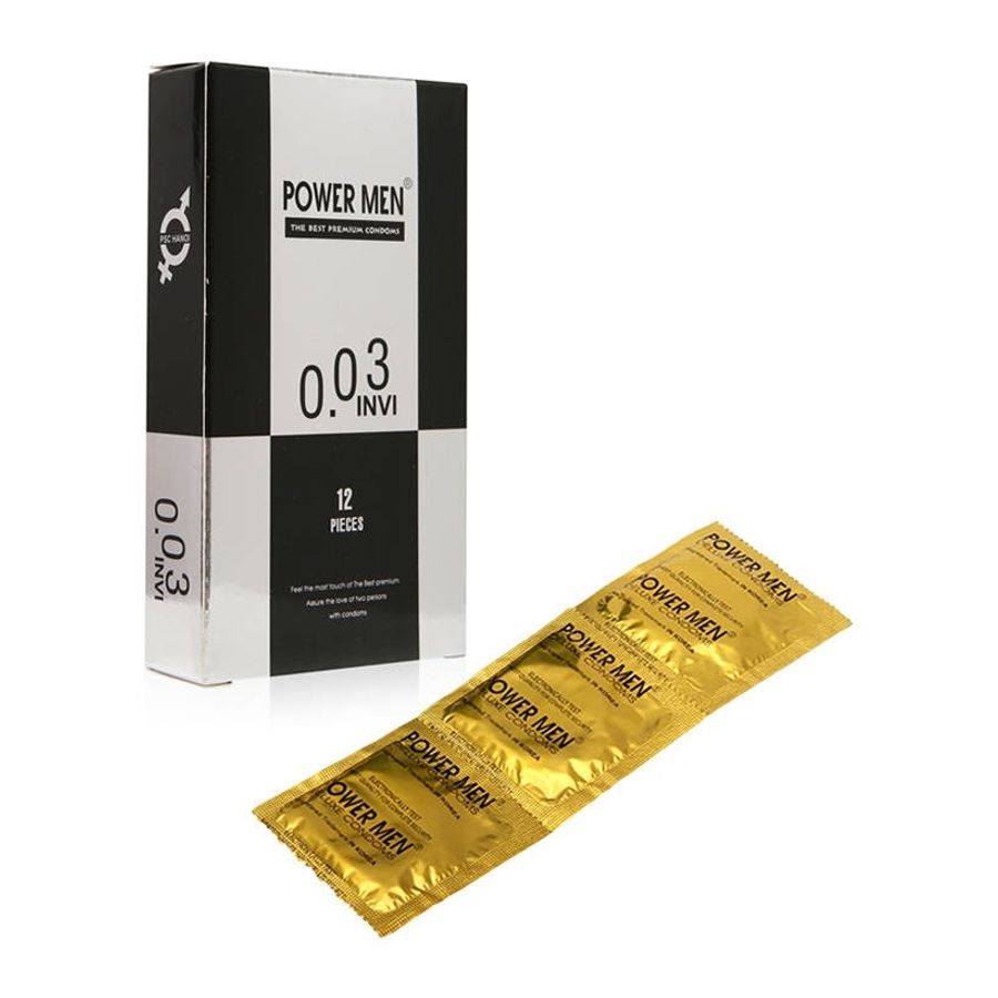 Bao cao su siêu mỏng Power Men 0.03 Invi Hàn Quốc -12s