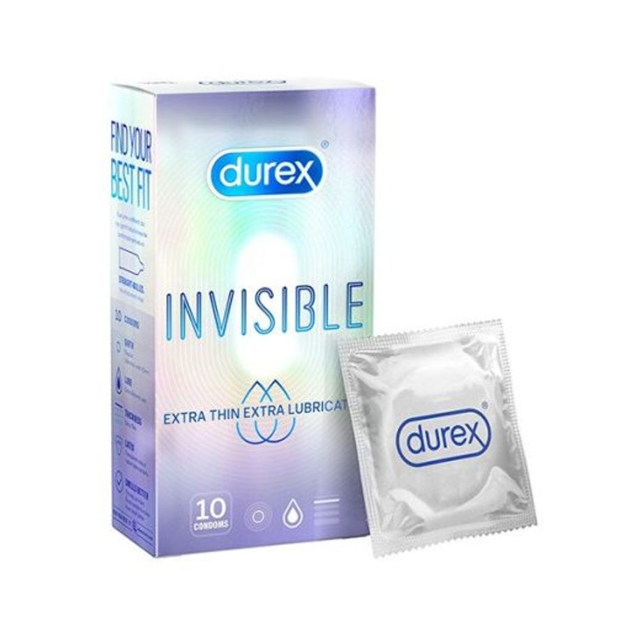 [Nhiều gel] Durex Invisible Extra Thin, Extra Lubricated hộp 10 cái