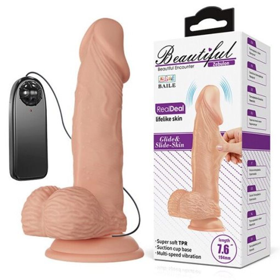 Dương vật giả Baile Zebulon 7.6 inch có rung siêu mềm