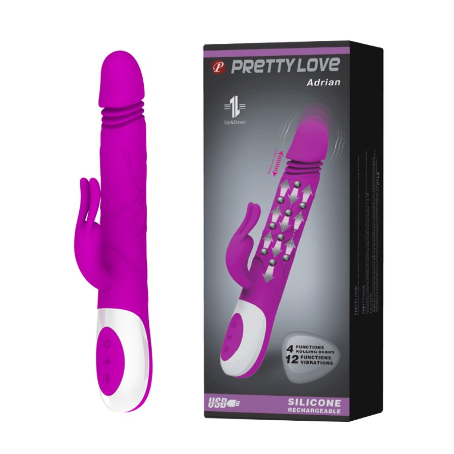 Máy Massage Hỗ Trợ Tăng Khoái Cảm Nam Nữ Rung Có Nhánh Gân Nổi Pretty Love Adrian Chính Hãng