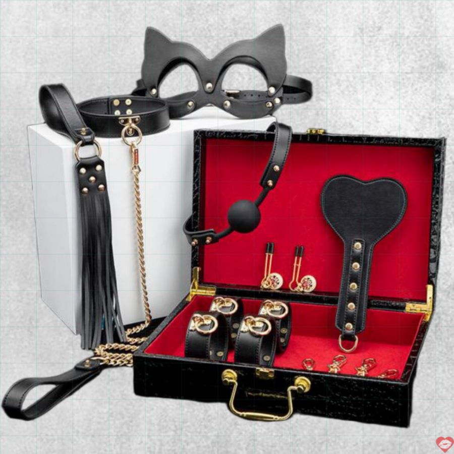 Bộ đồ chơi BDSM 8 món cao cấp sang trọng đen đỏ kích thích cực đã