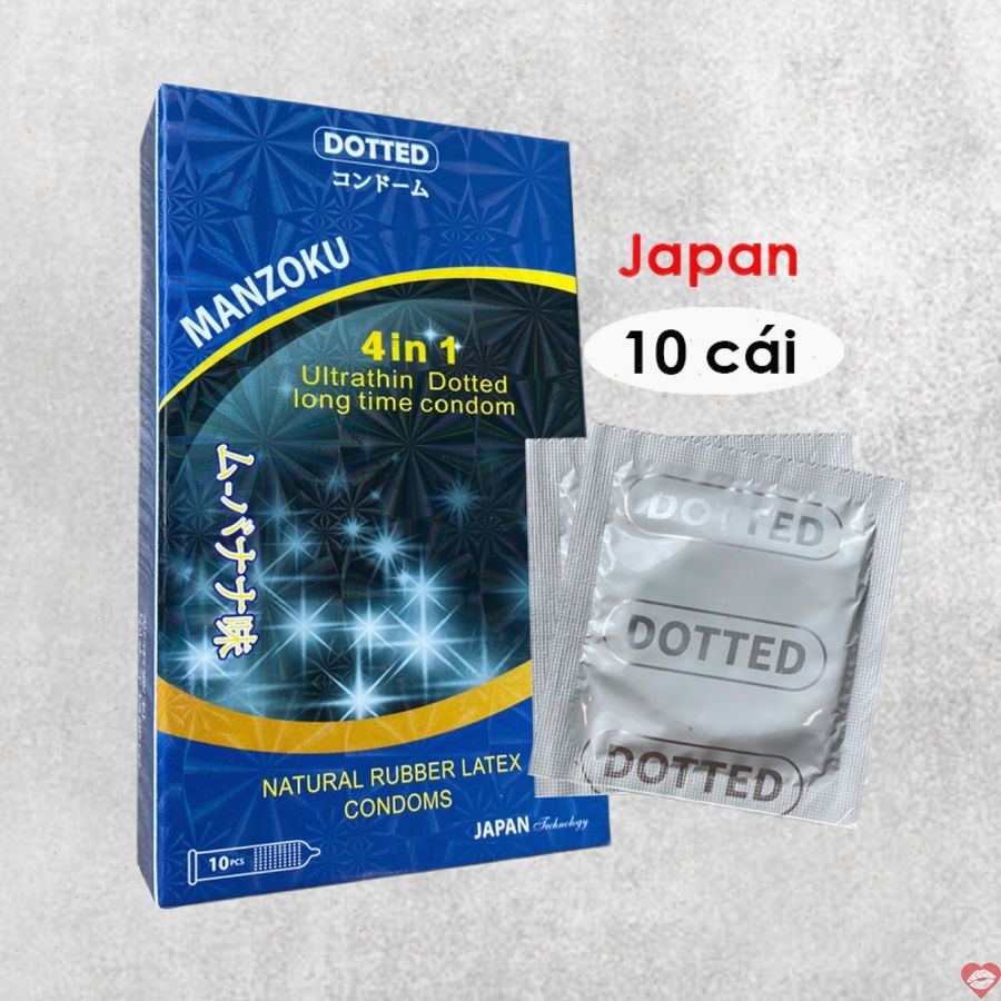 Bao cao su Manzoku 4 in 1 Nhật Bản xanh Ultrathin Dotted chính hãng