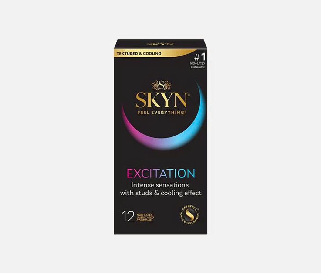 Bao Cao Su Cao Cấp Điểm Nổi Và Gel Mát Lạnh SKYN® Excitation Condoms 12 Cái