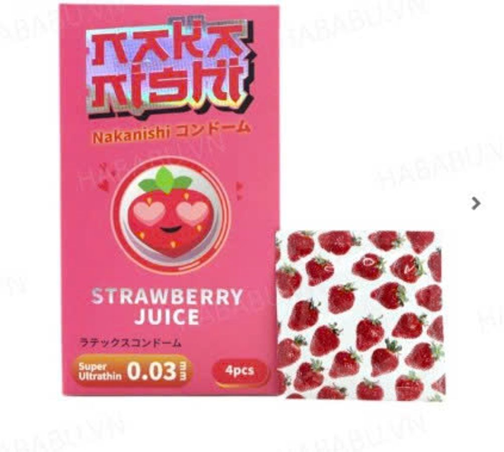 Bao cao su siêu mỏng Nakanishi Dâu hộp 4 chiếc chính hãng