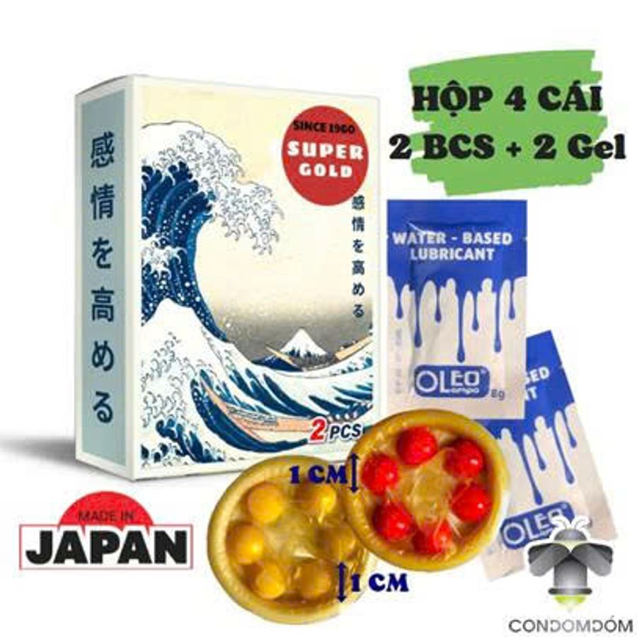 Bao cao su siêu khủng Super Gold 6 bi lớn 1cm hộp 2 chiếc 