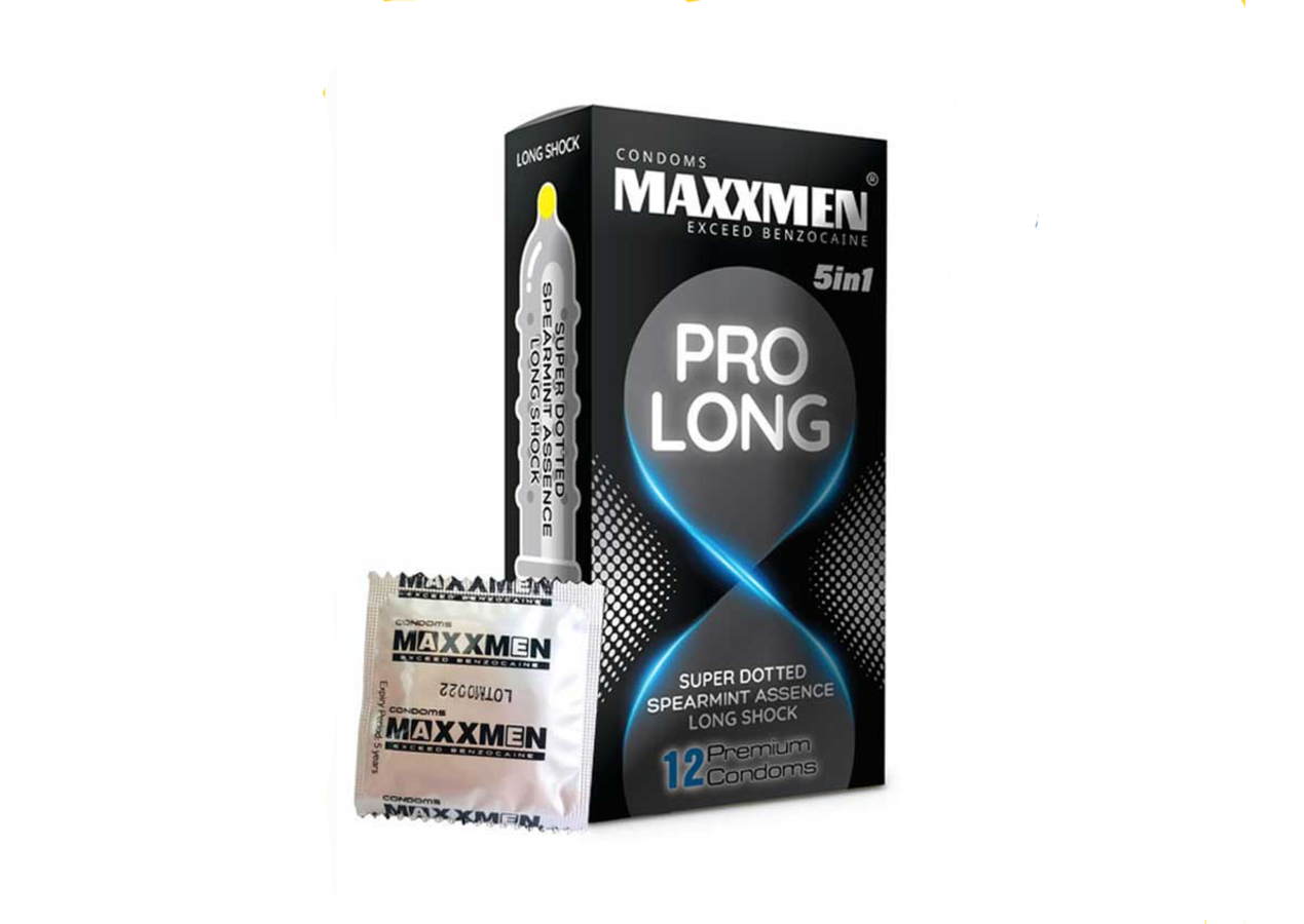 Bao cao su kéo dài thời gian, gân, gai, bạc hà Hộp 12 Cái - Maxxmen Prolong 5in1