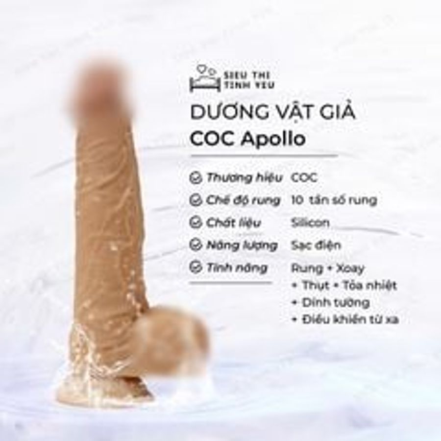 Dương vật giả dính tường COC Apollo 10 chế độ rung xoay ngoáy tỏa nhiệt làm ấm điều khiển từ xa dùng pin sạc