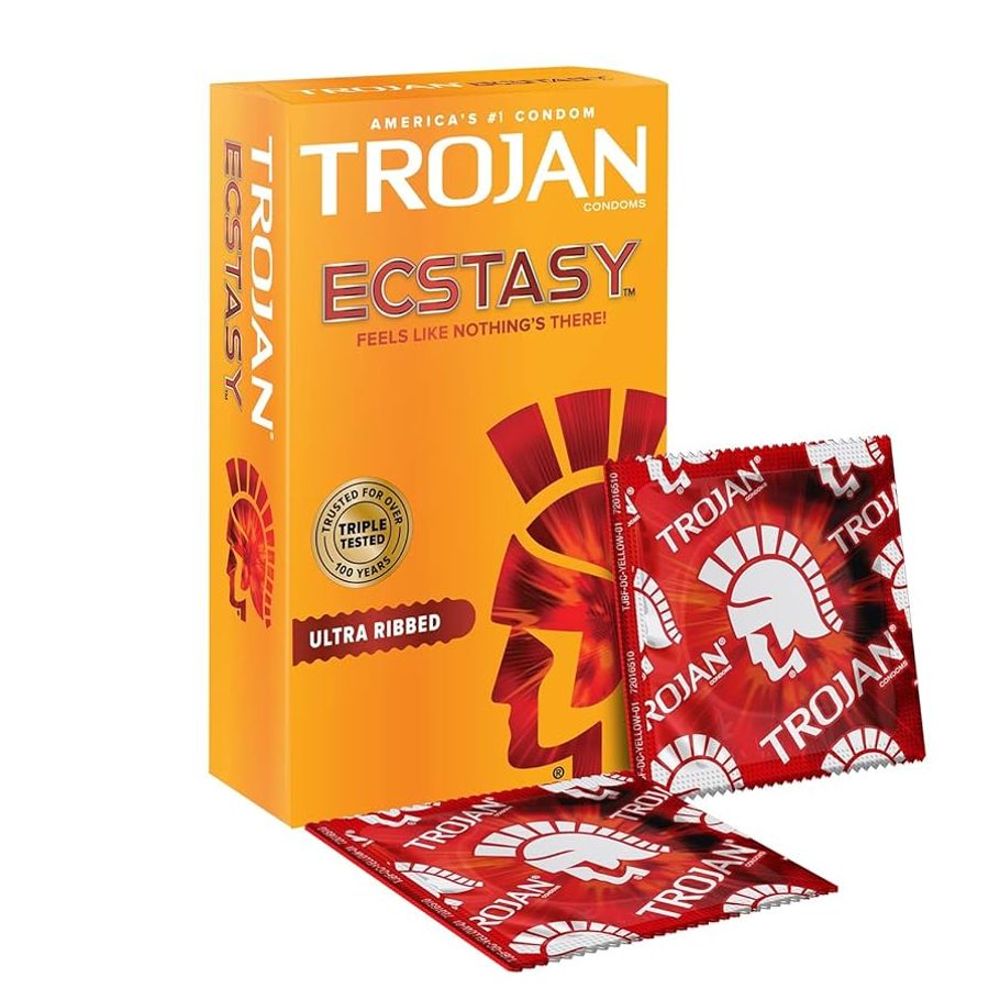 Bao cao su siêu gân đầu phình Trojan Ultra Ribbed ECSTASY ( Size 56mm )
