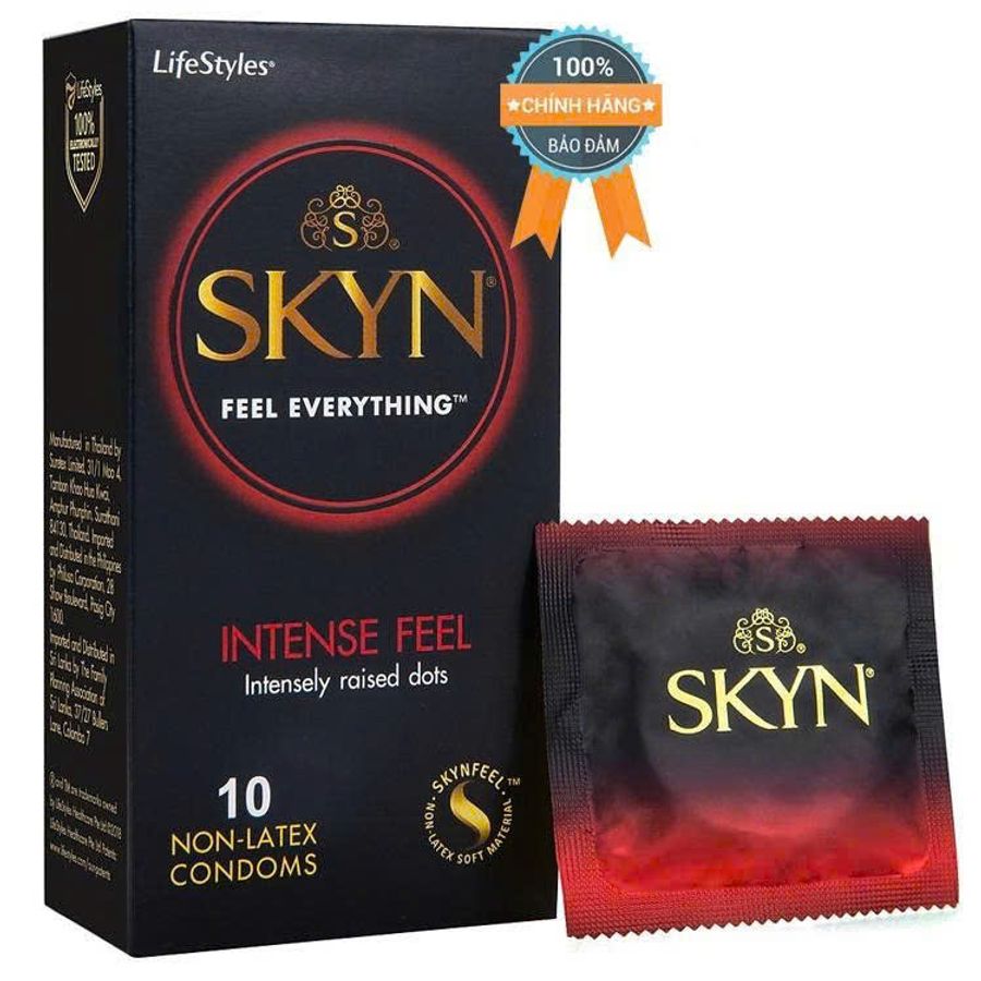 Bao cao su siêu gai LifeStyles SKYN Intense Feel Non-Latex khơi nguồn cảm xúc ( Hộp 10 BCS )