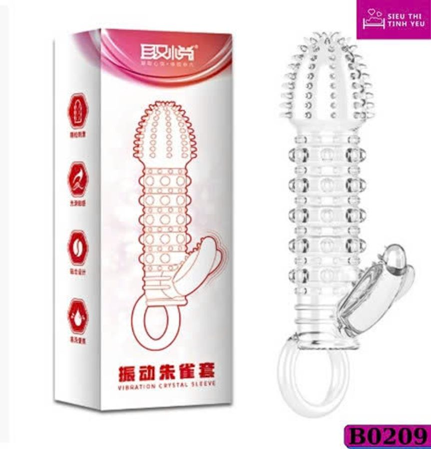 Bao cao su Aichao dài thêm 4cm có rung ở gốc dùng pin - Bộ răng sói Suzaku