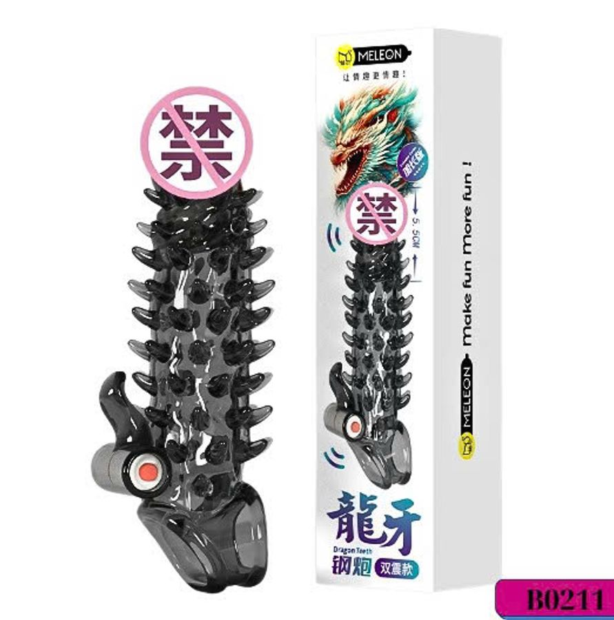 Bao cao su Meleon dài 18.2cm có gai có rung - Bộ răng rồng 2025