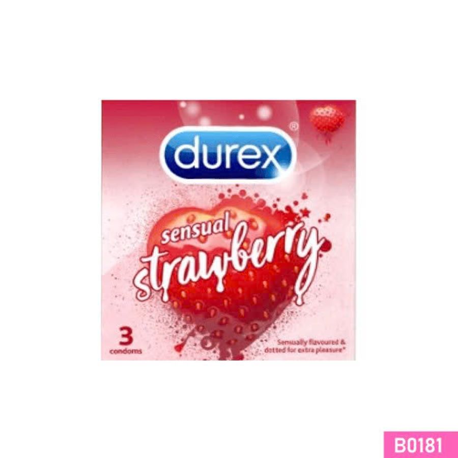 Bao cao su Durex Sensual Strawberry mình gai hạt nổi nhỏ mùi dâu tây Hộp 3 cái