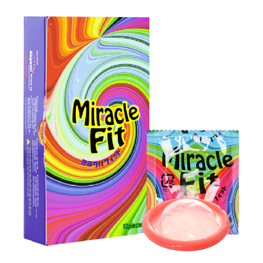 Hộp 10 bao cao su Sagami Miracle Fit siêu mỏng và ôm sát 49mm
