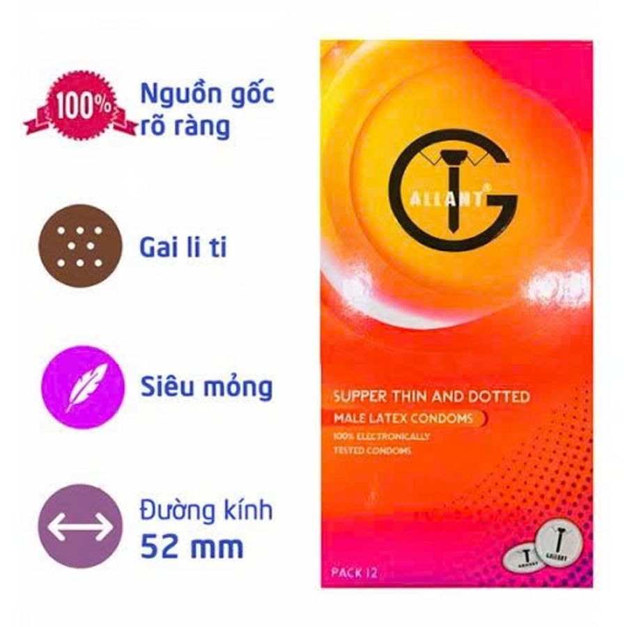 Bao Cao Su Gallant Supper Thin And Dotted Gân Gai Medevice Hộp 12 cái 330336
