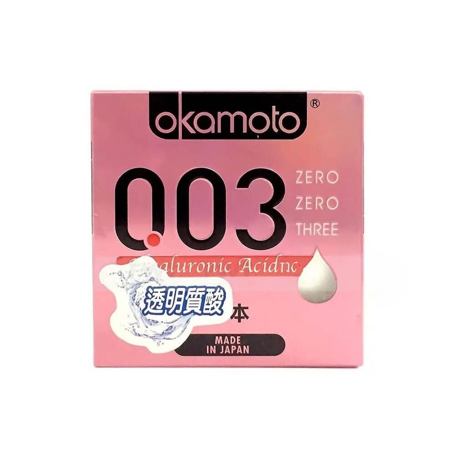 Bao cao su Okamoto 0.03 Hyaluronic Acid - Siêu mòng, dưỡng ẩm - Hộp 3 cái