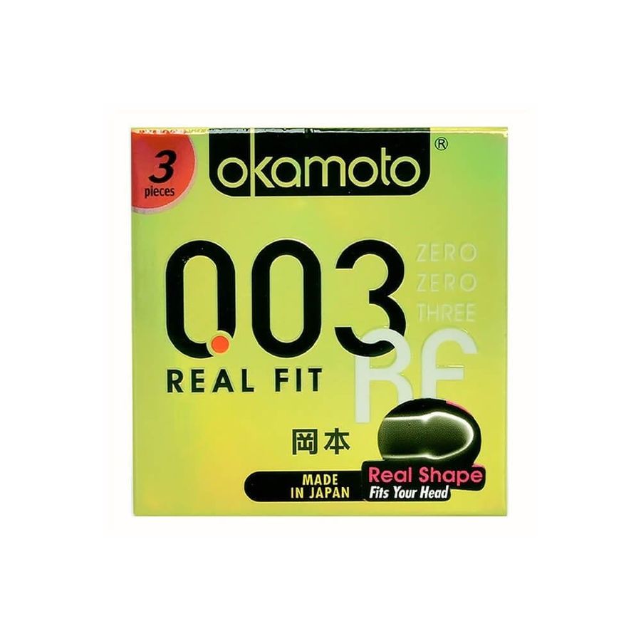 Bao cao su Okamoto 0.03 Real Fit - Siêu mỏng, co rút ôm sát - Hộp 3 cái 327072