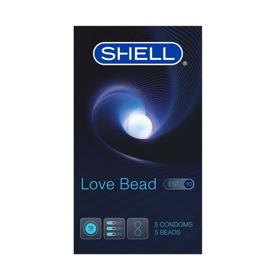 Bao cao su Shell Love Bead - Gân nổi, kéo dài thời gian, bị tăng 1.5cm - Hộp 5 cái 327002