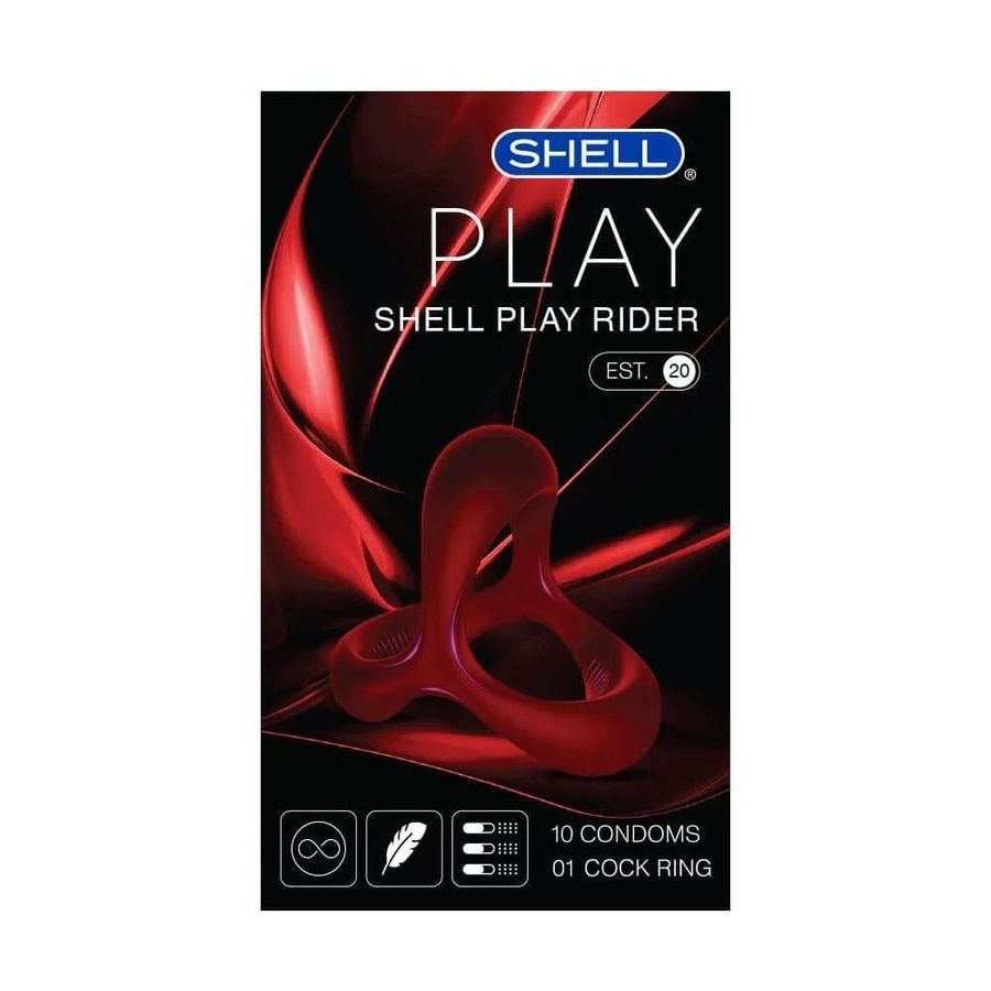 Bao cao su Shell Play Rider 6 tính năng - Hộp 10 cái + 1 vòng đeo kéo dài thời gian 326996