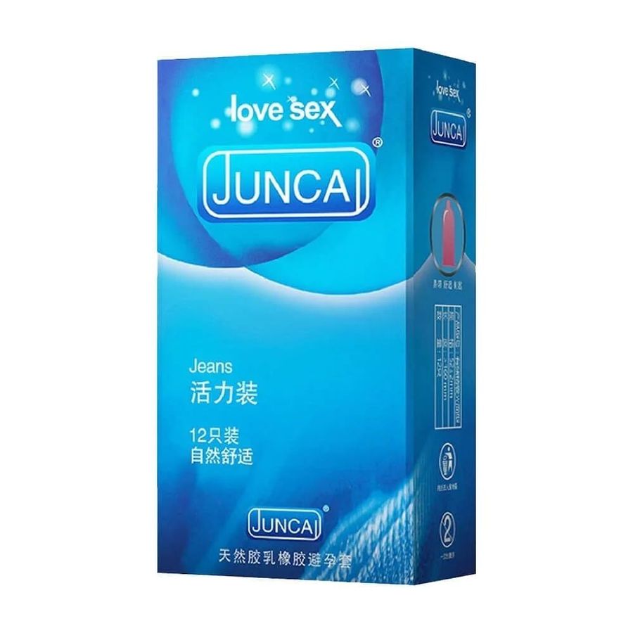 Bao cao su Juncai Jeans - Siêu mỏng, nhiều gel boi trơn - Hộp 12 cái