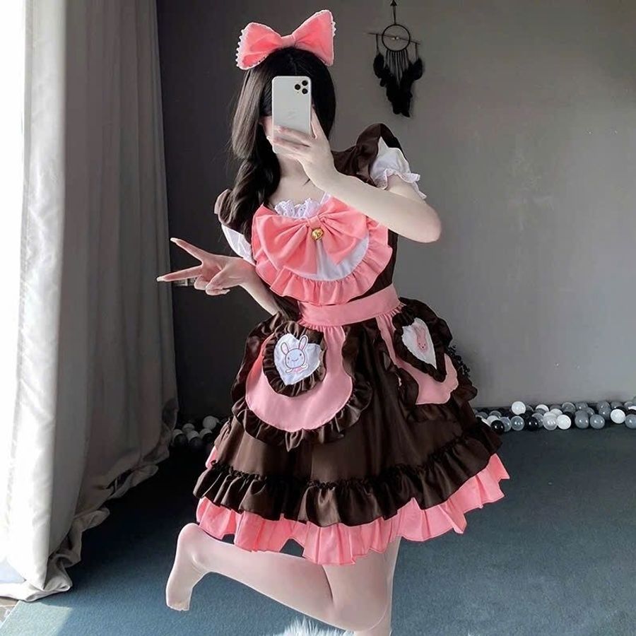 Váy Cosplay Nàng Hầu Thỏ Phối Nơ Hồng - Đồ Hóa Trang Phong Cách Lolita Cho Dịp Tiệc và Sự Kiện Cosplay 665425