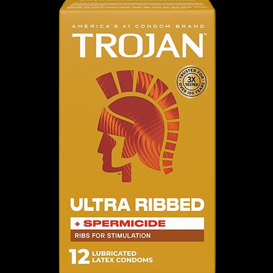 Bao cao su  TROJAN™ ULTRA RIBBED WITH SPERMICIDE CONDOMS  Tính năng Bao cao su siêu gân với tránh thai khẩn cấp 10 Cái