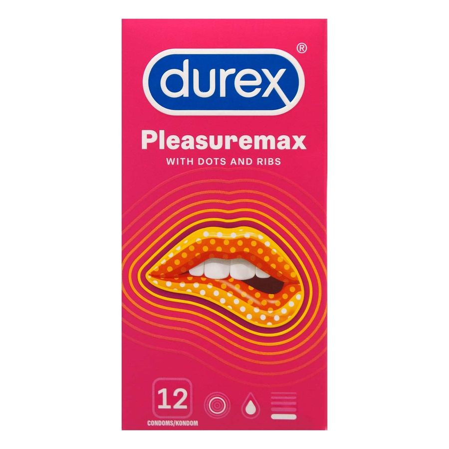 Bao cao su Durex Pleasuremax - Size lớn 56mm, gân và điểm nổi - Hộp 12 cái 621311