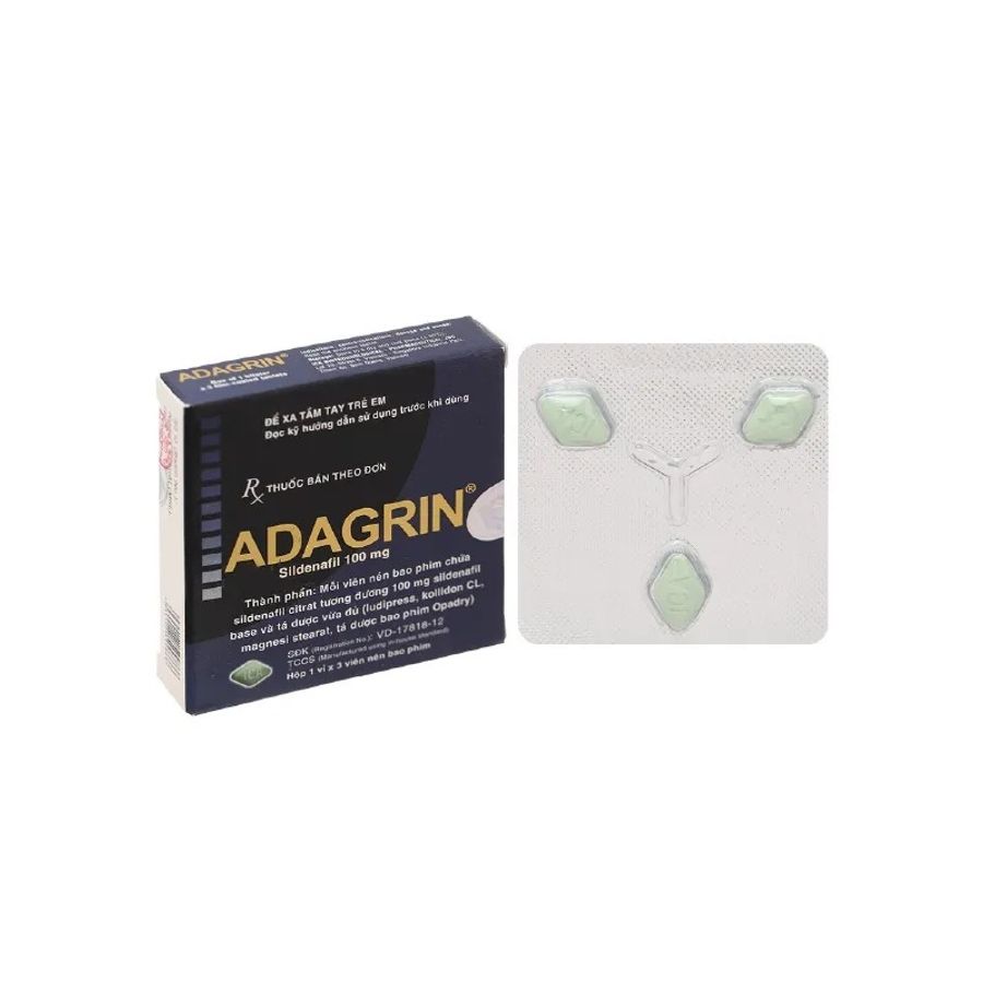 Viên uống tăng cường sinh lý nam Adagrin 100mg (mẫu mới) hộp 3 viên chính hãng