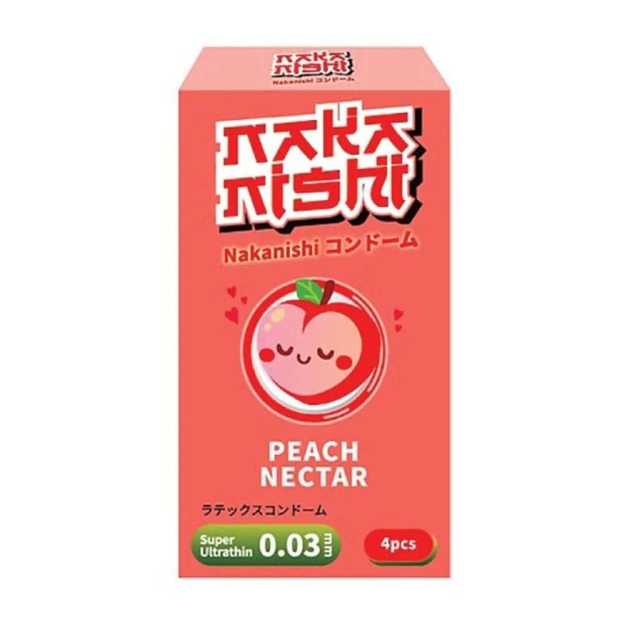 Bao cao su Nakanishi - Siêu mỏng 0.03mm, hương đào (Hộp 4 Cái) 
