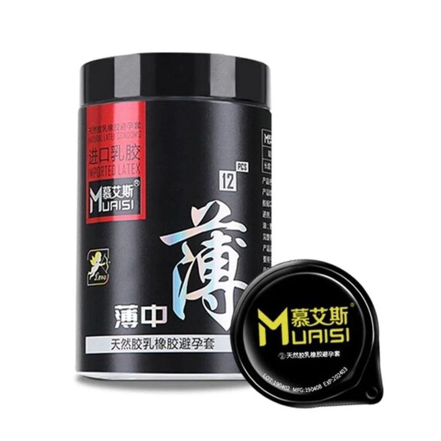 (Hộp 12 Cái) Bao cao su Muaisi Imported Latex Black - Mỏng mịn chính hãng 742721