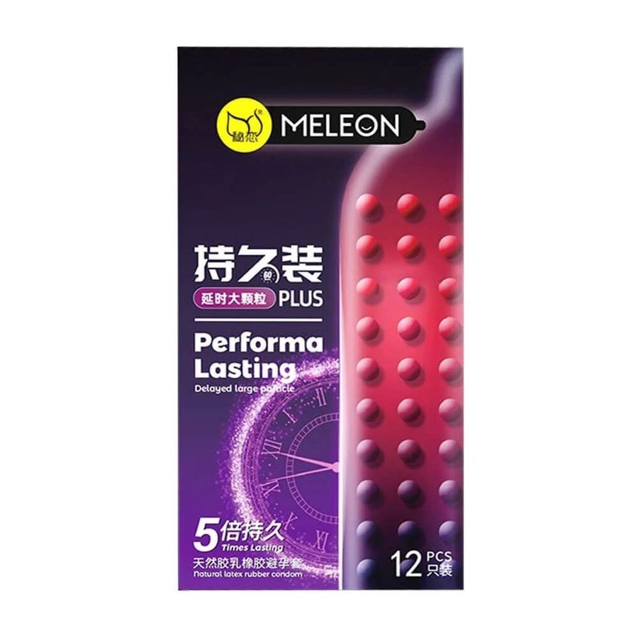 Bao cao su Meleon Performa Lasting 5 Times - Hạt nổi lớn, kéo dài thời gian gấp 5 lần (Hộp 12 Cái) 