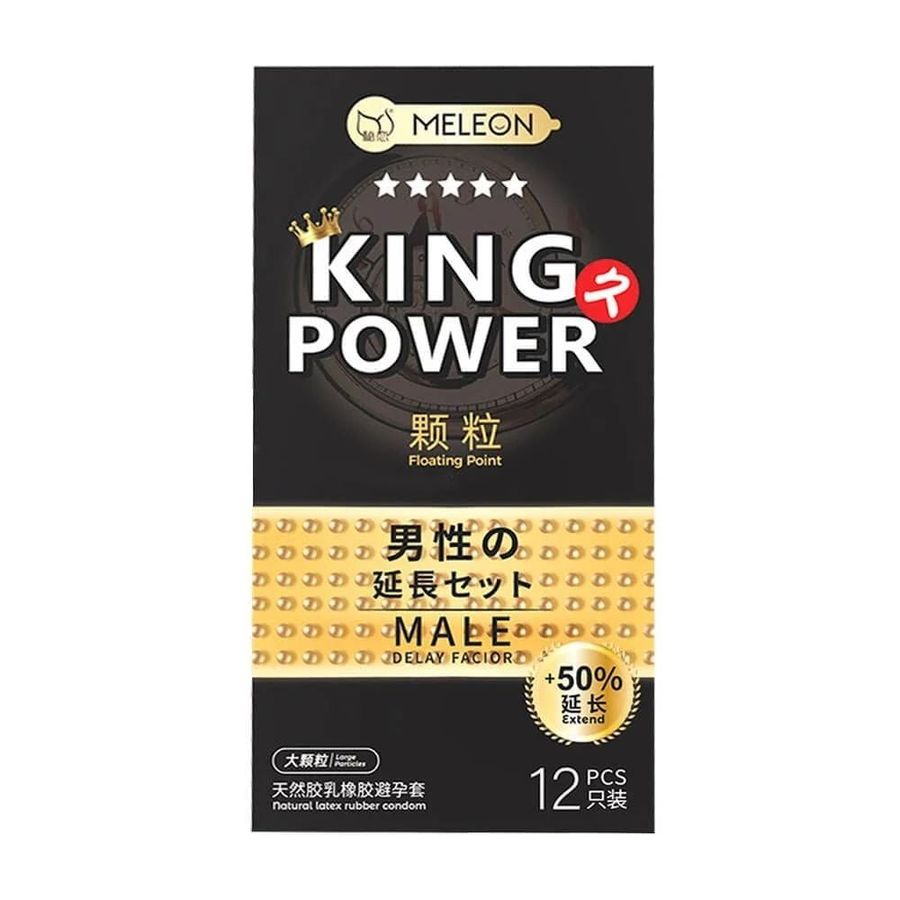 (Hộp 12 Cái) Bao cao su Meleon King Power Floating Point - Kéo dài thời gian thêm 50%, hạt nổi chính hãng 742634