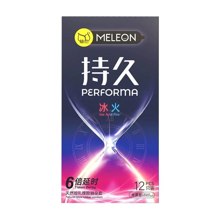 (Hộp 12 Cái) Bao cao su Meleon Performa Ice And Fire - Kéo dài thời gian gấp 6 lần, lửa băng chính hãng 742612