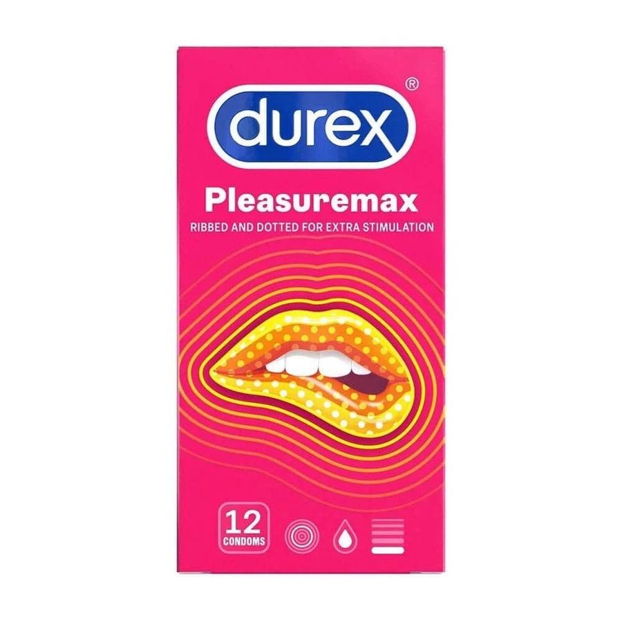 (Hộp 12 Cái) Bao cao su Durex Pleasuremax - Size lớn 56mm, gân và điểm nổi chính hãng 742598