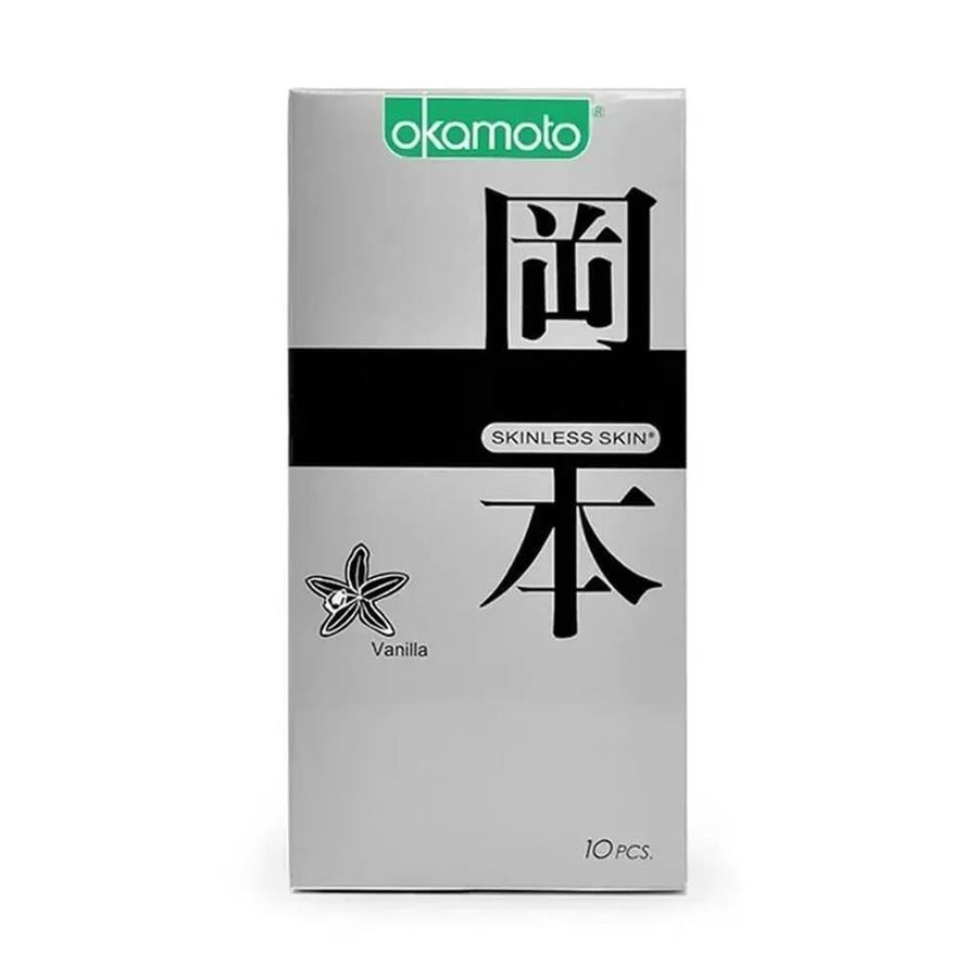 (Hộp 10 Cái) Bao cao su Okamoto Skinless Skin Vanilla - Hương vani, mềm mại chính hãng 742488