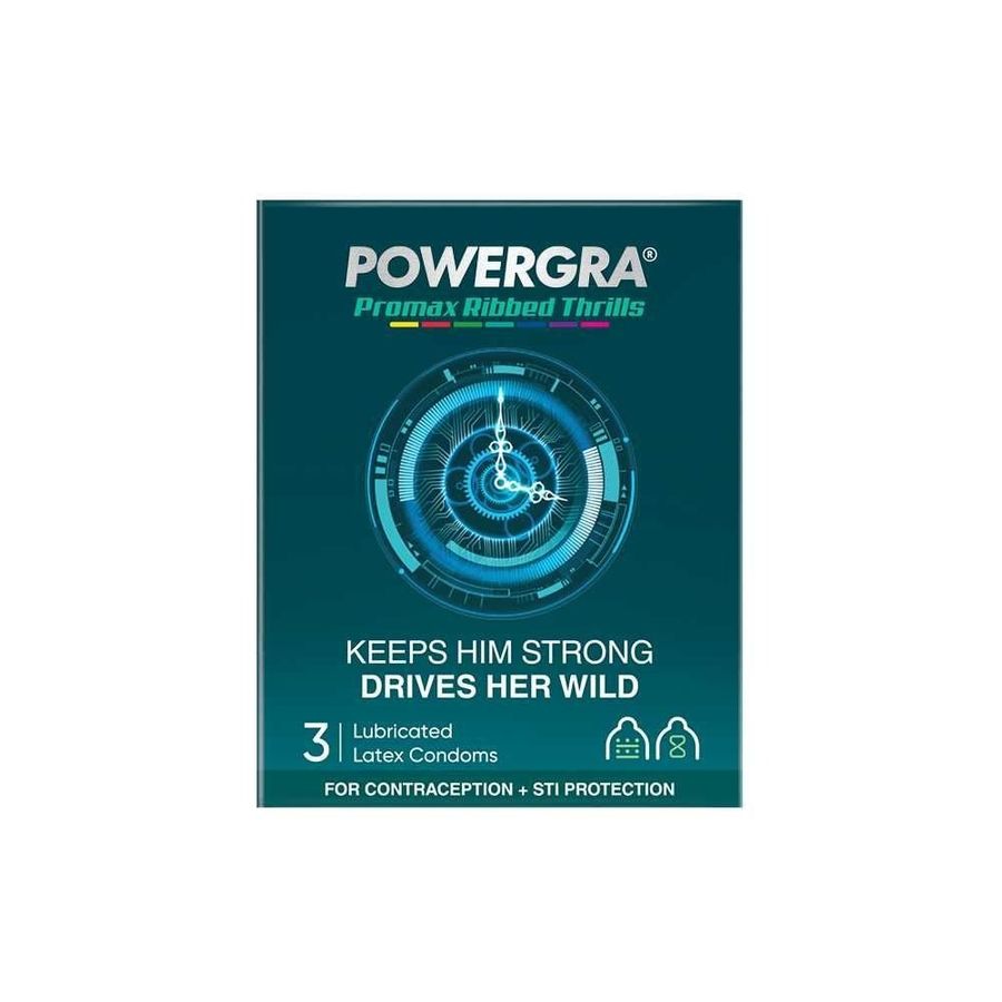 (Hộp 3 Cái) Bao cao su Powergra Promax - Gân sọc và điểm nổi, kéo dài, hương trái cây chính hãng 742463