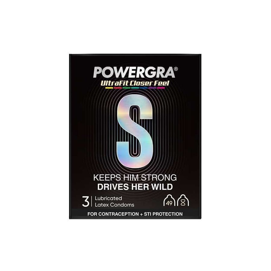 (Hộp 3 Cái) Bao cao su Powergra Ultrafit - Size 49mm, siêu mỏng, kéo dài, hương dâu chính hãng 742461