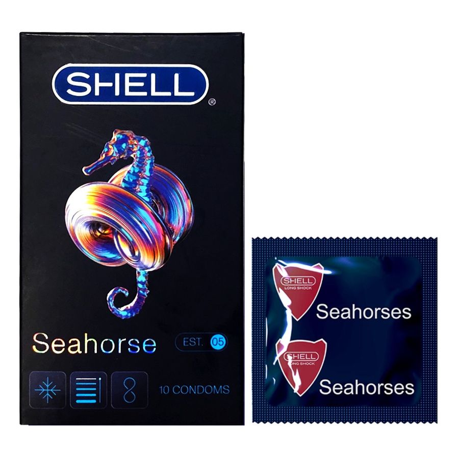 (Hộp 10 Cái) Bao Cao Su Shell Sea Horse Dành cho nam giới, gân xoắn chính hãng 742200