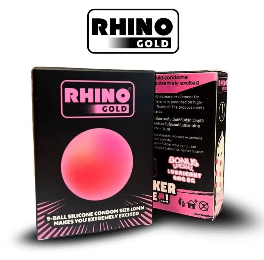 (Hộp 1 Cái) Bao Cao Su Rhino Gold Size Nhỏ 49mm Kèm 9 Bi Kèm Gel Bôi Trơn Chính Hãng 742163