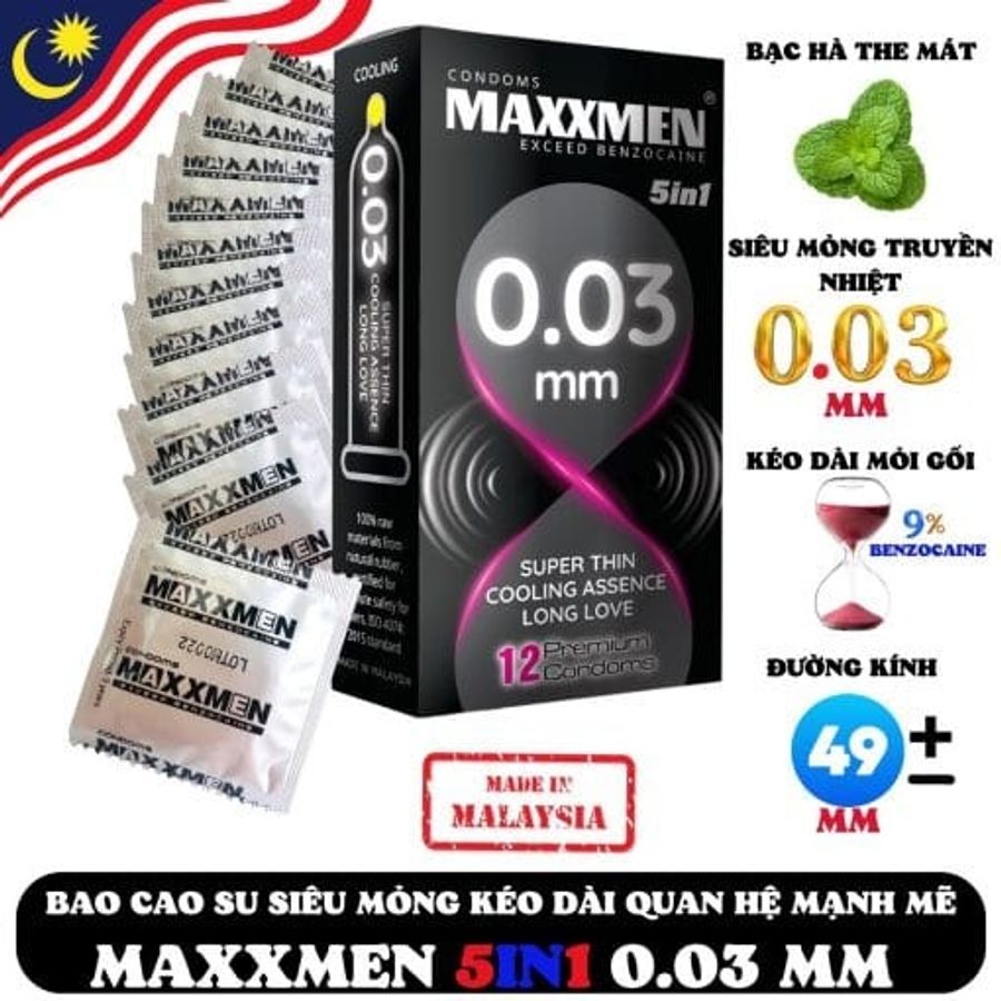 Bao Cao Su Maxxmen 5in1 Siêu Mỏng 0.03 Truyền Nhiệt 636018